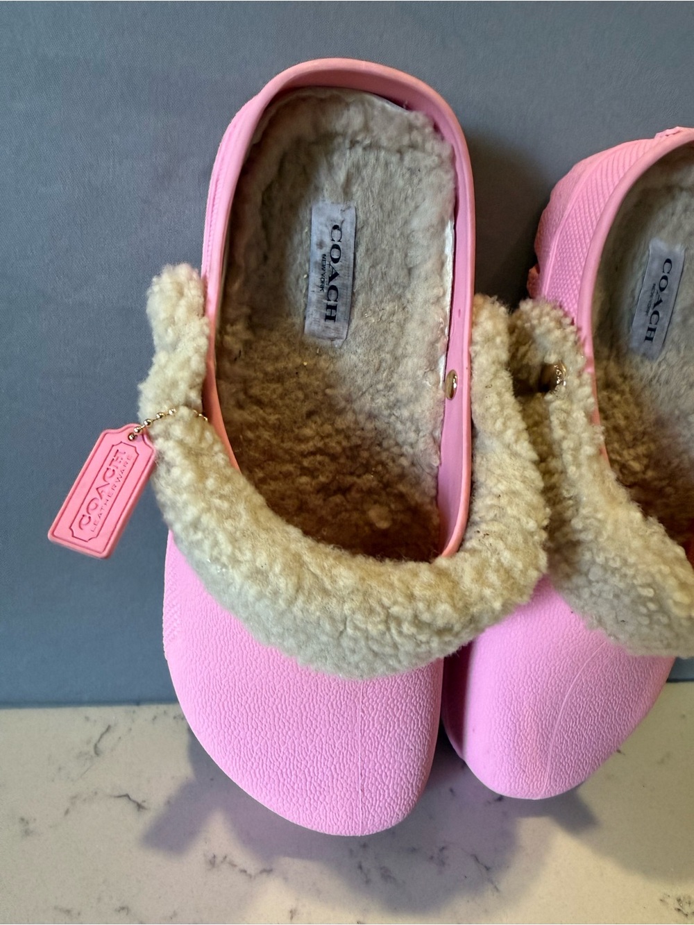 Coach Pink Slip-On Shearling-Trim Clogs - Picture 3 of 16